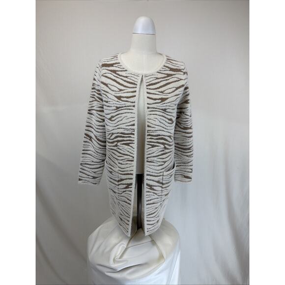 Kamana Sweaters - NWT Kamana "Fur" Ivory/Brown Zebra Striped Long Open Cardigan Sweater #0685 XL